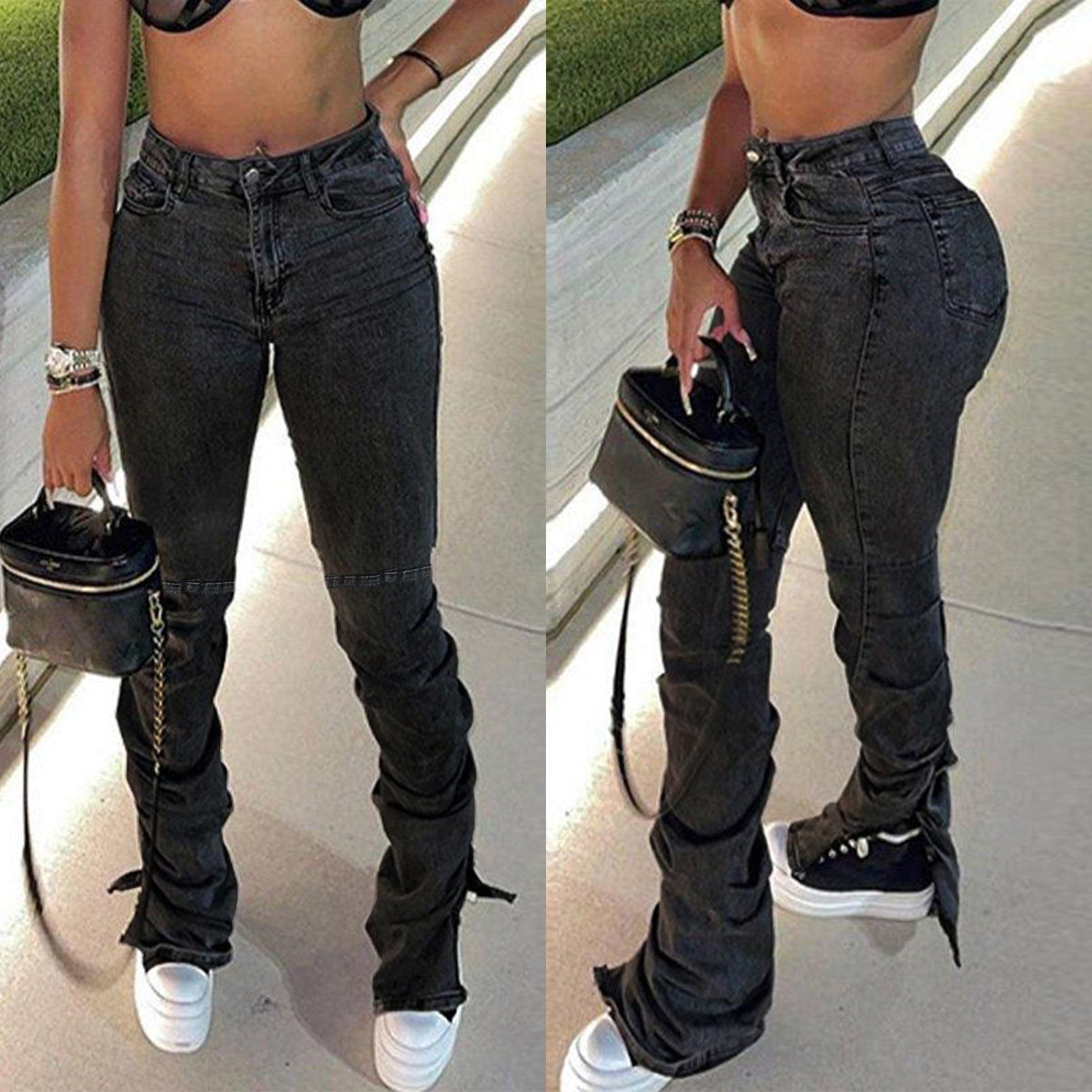 Women's Street Fashion Hem Slit Jeans - SIIV E-Kart