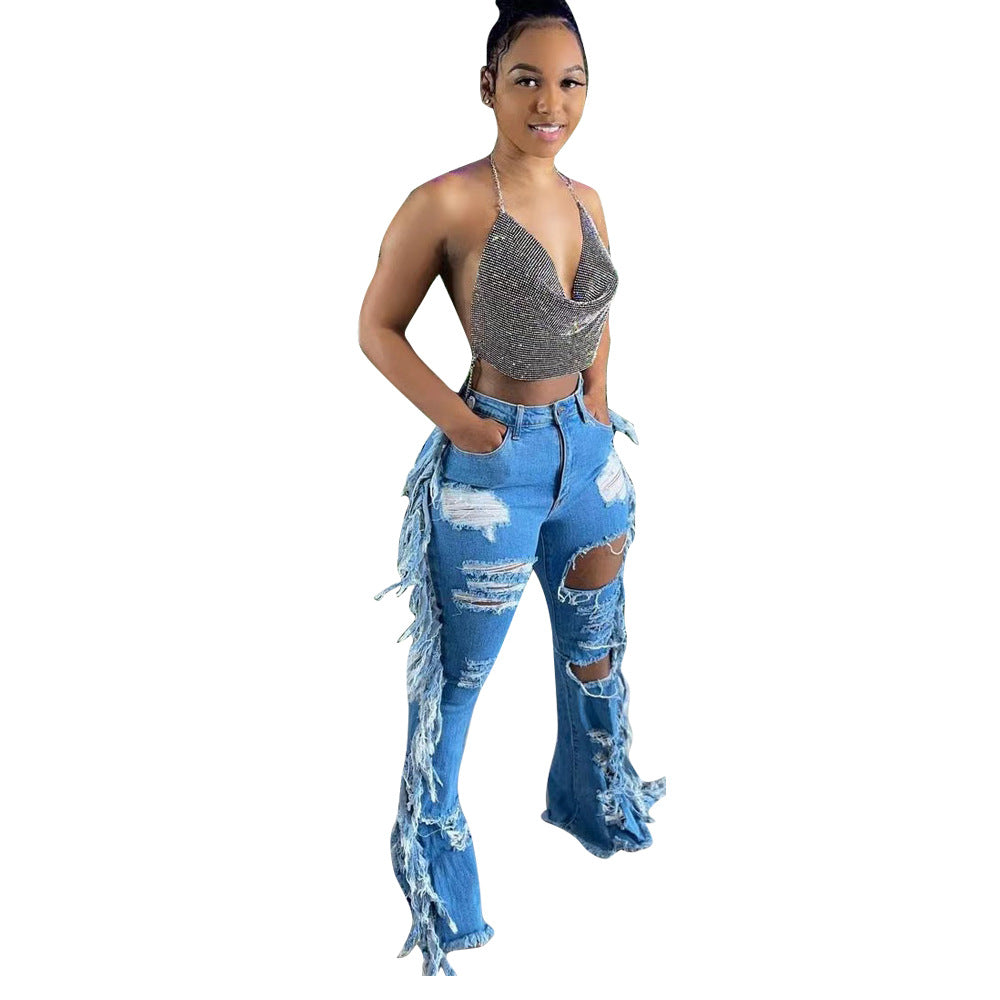 European And American Distressed Washed Tassel Jeans - SIIV E-Kart