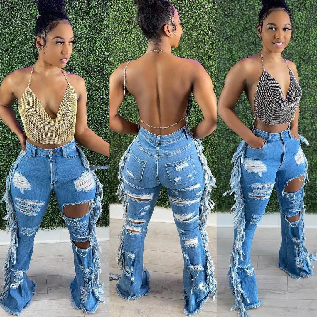 European And American Distressed Washed Tassel Jeans - SIIV E-Kart