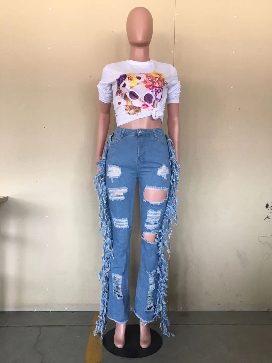 European And American Distressed Washed Tassel Jeans - SIIV E-Kart
