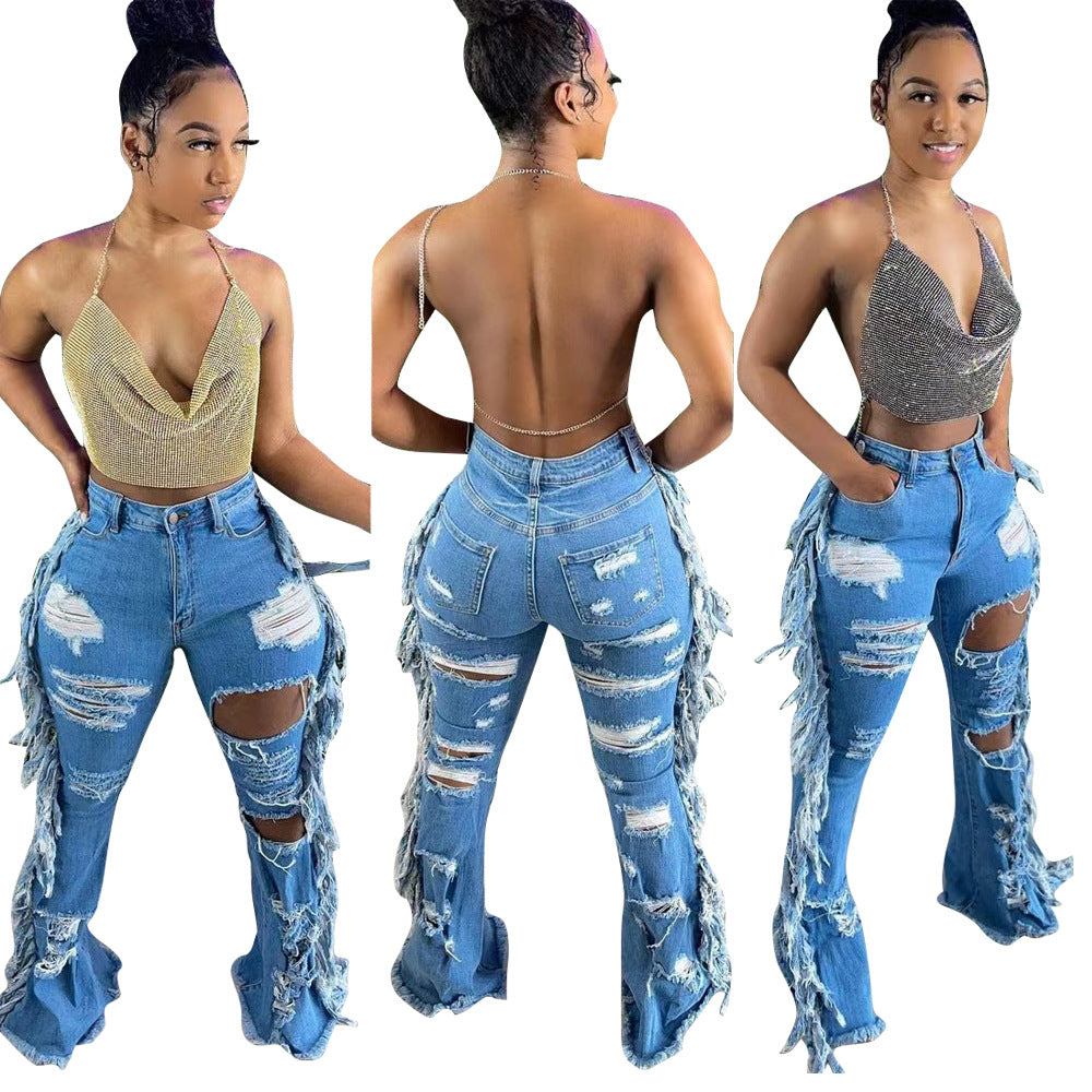European And American Distressed Washed Tassel Jeans - SIIV E-Kart