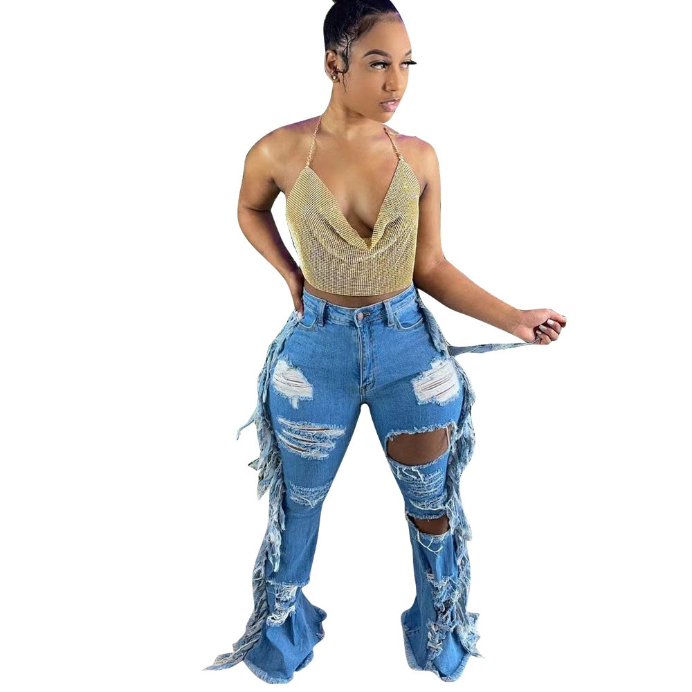 European And American Distressed Washed Tassel Jeans - SIIV E-Kart