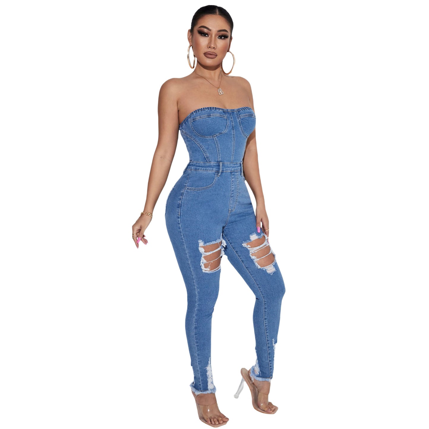 Women's Slim Fit Denim Bodysuit - SIIV E-Kart