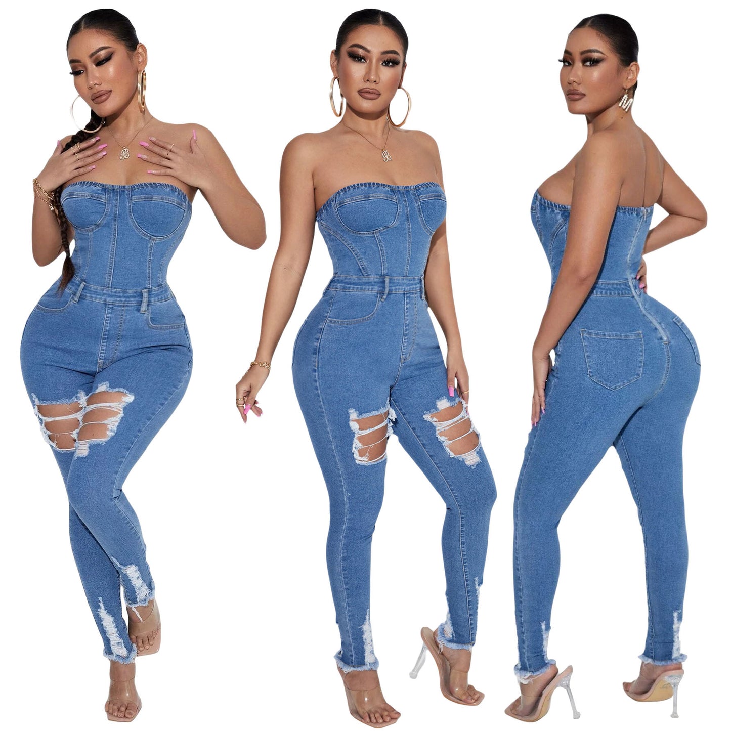 Women's Slim Fit Denim Bodysuit - SIIV E-Kart
