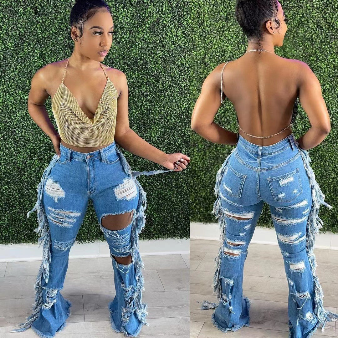 European And American Distressed Washed Tassel Jeans - SIIV E-Kart