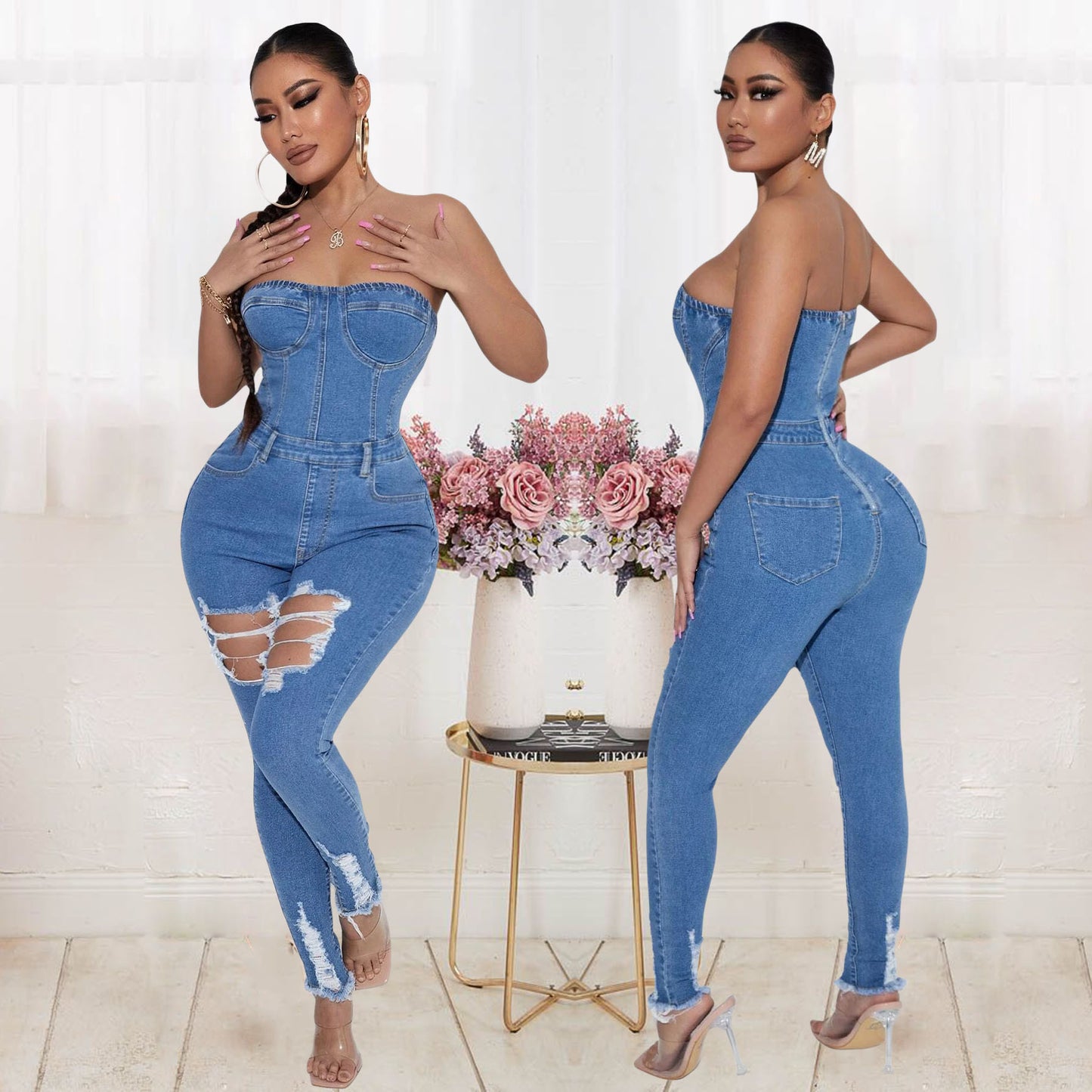 Women's Slim Fit Denim Bodysuit - SIIV E-Kart