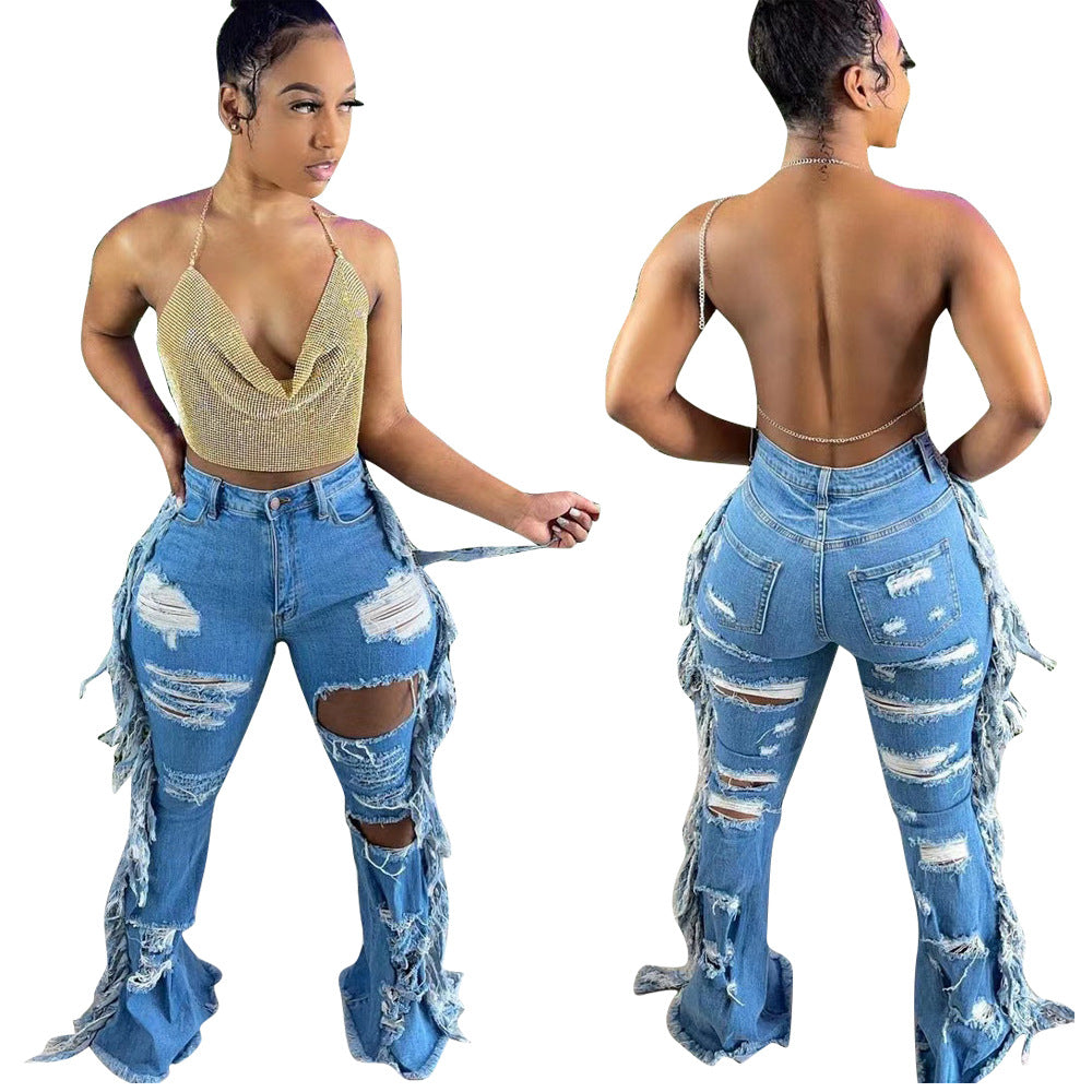 European And American Distressed Washed Tassel Jeans - SIIV E-Kart