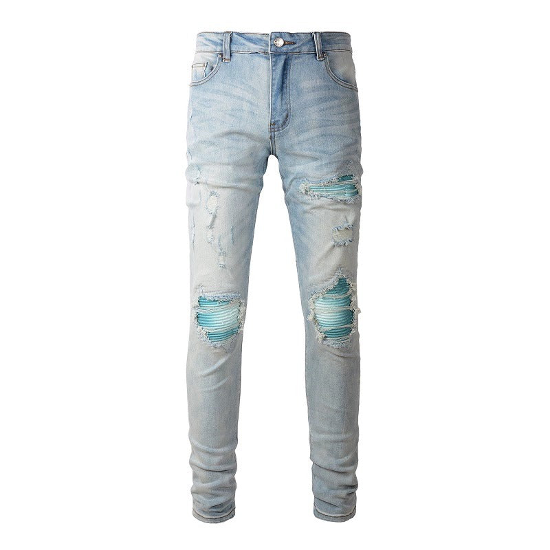 Baby Blue Patched Torn Jeans