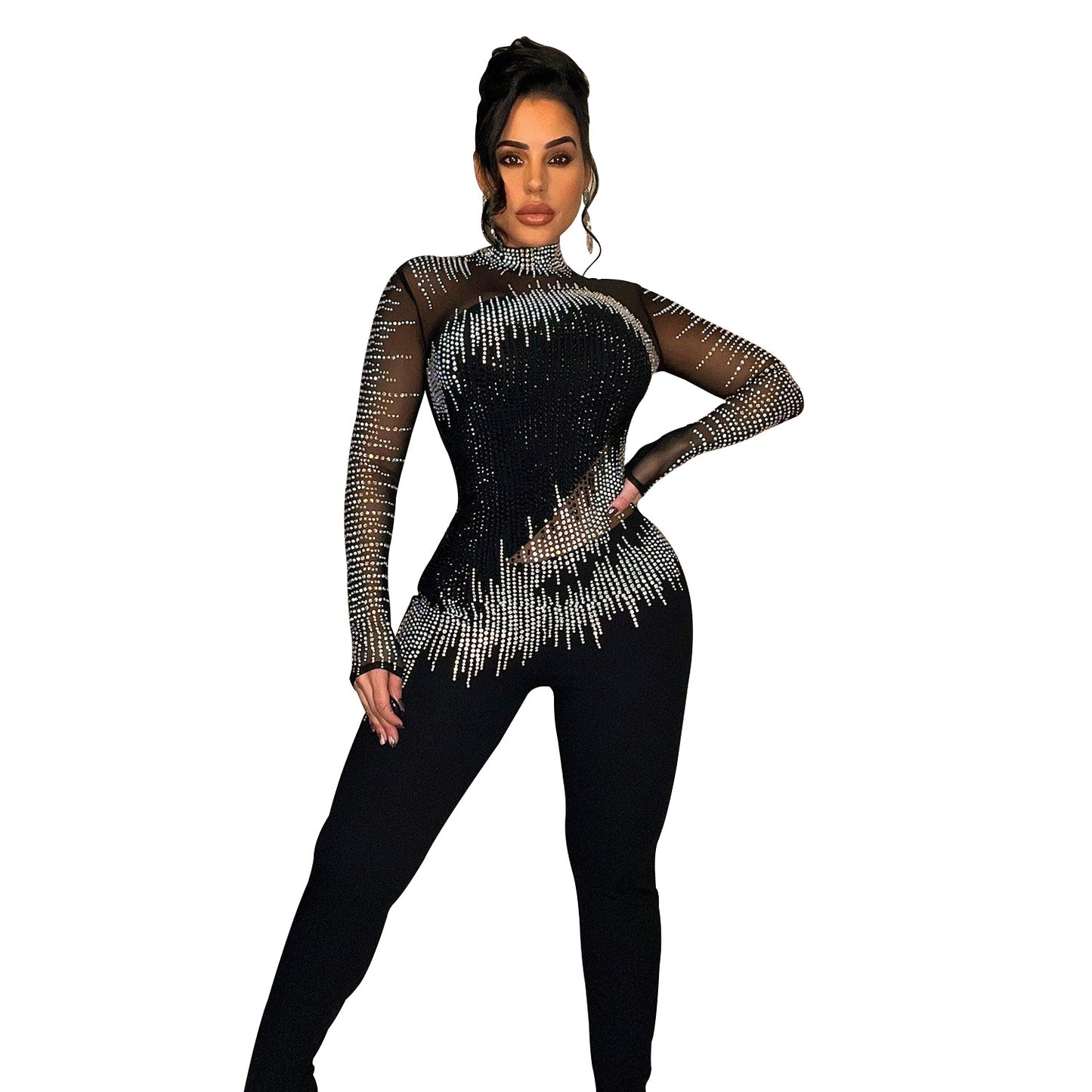 Women's full body Mesh & Rhinestone Jumpsuit