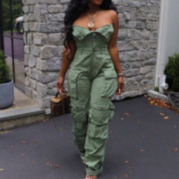 Single-breasted Multi-pocket Jumpsuit