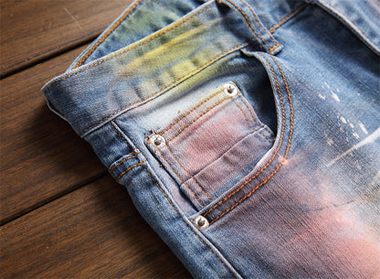 Shredded Patch Blue Painted Jeans