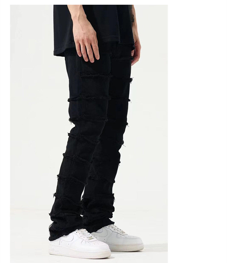 Multi-layered closed rip jean pants