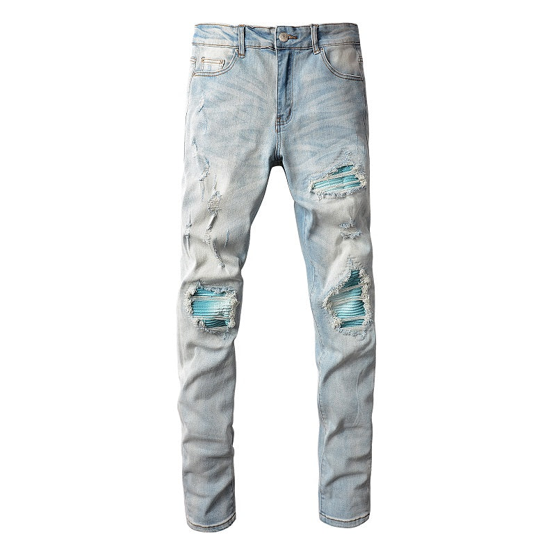 Baby Blue Patched Torn Jeans