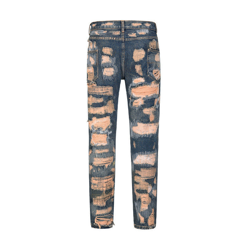 pink threaded ripped Jean pants