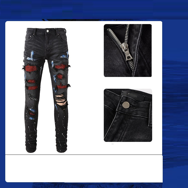 New Style Stretch Vintage Black Ripped Jeans