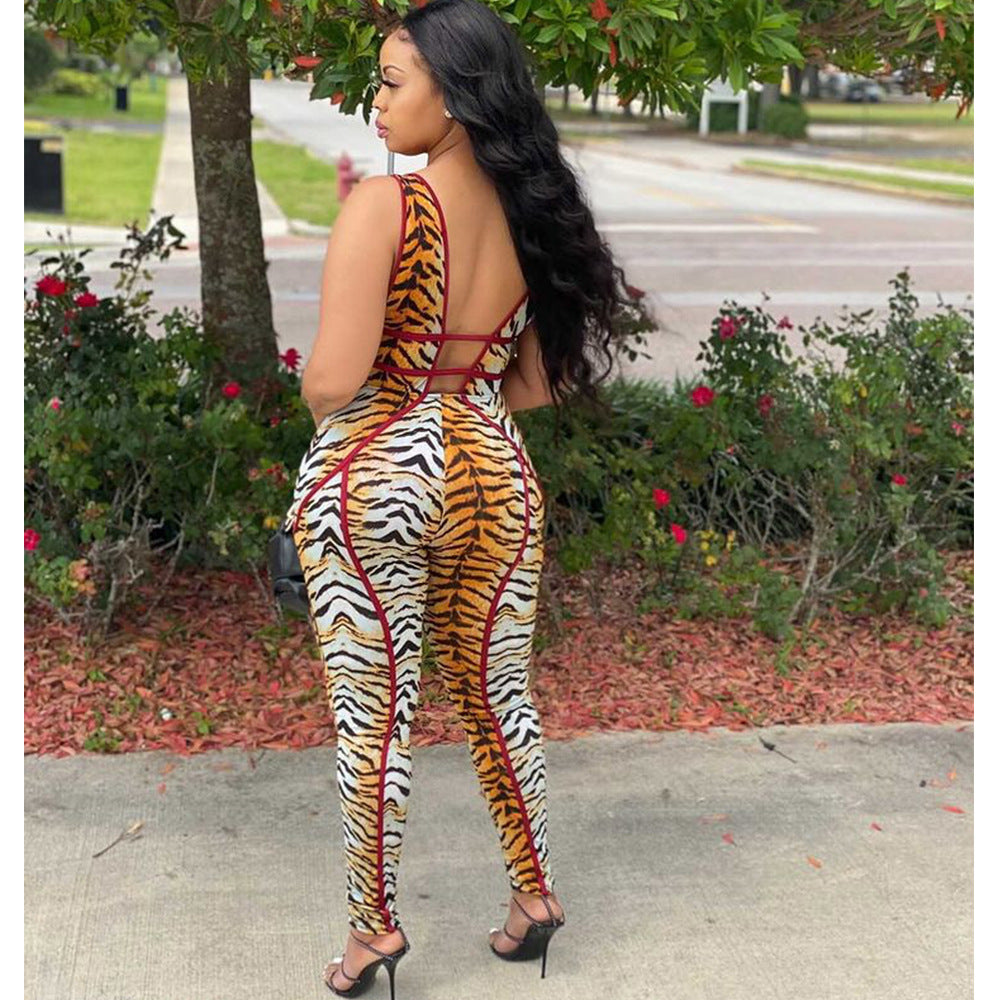 Women's Tiger printed Sleeveless Jumpsuit