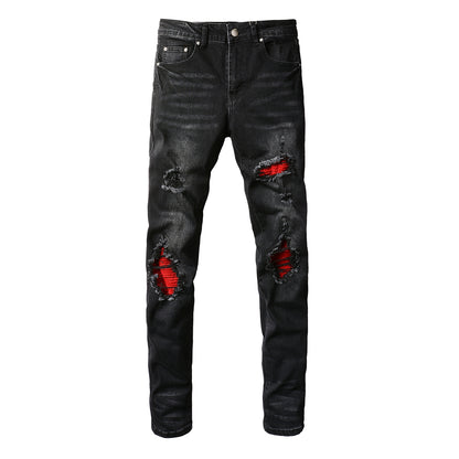 Red Patch Stretch Slim Pants