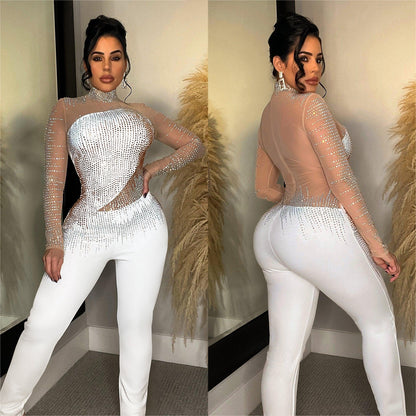 Women's full body Mesh & Rhinestone Jumpsuit