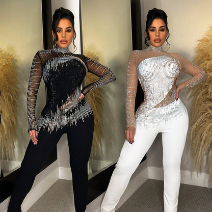 Women's full body Mesh & Rhinestone Jumpsuit