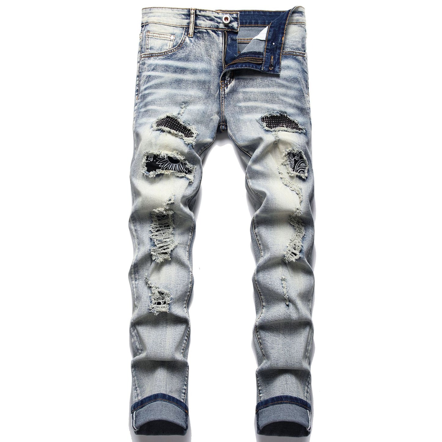 Ripped Biker Jeans w under patch