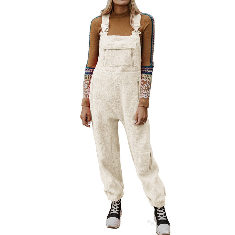 Skinny Fleece Suspender Jumpsuit