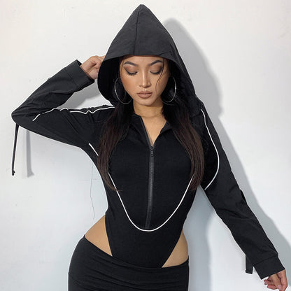 Women's Long Sleeve Zipper Jacket Crotch End