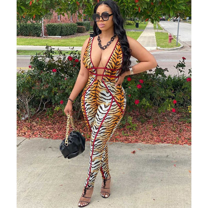 Women's Tiger printed Sleeveless Jumpsuit