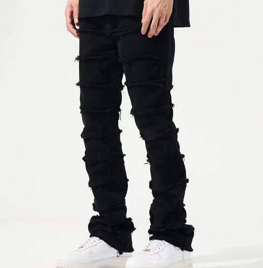 Multi-layered closed rip jean pants