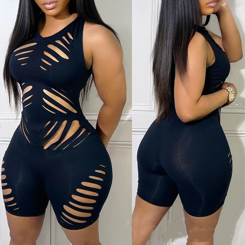 Women's ripped-body Sleeveless Fitted Jumpsuit