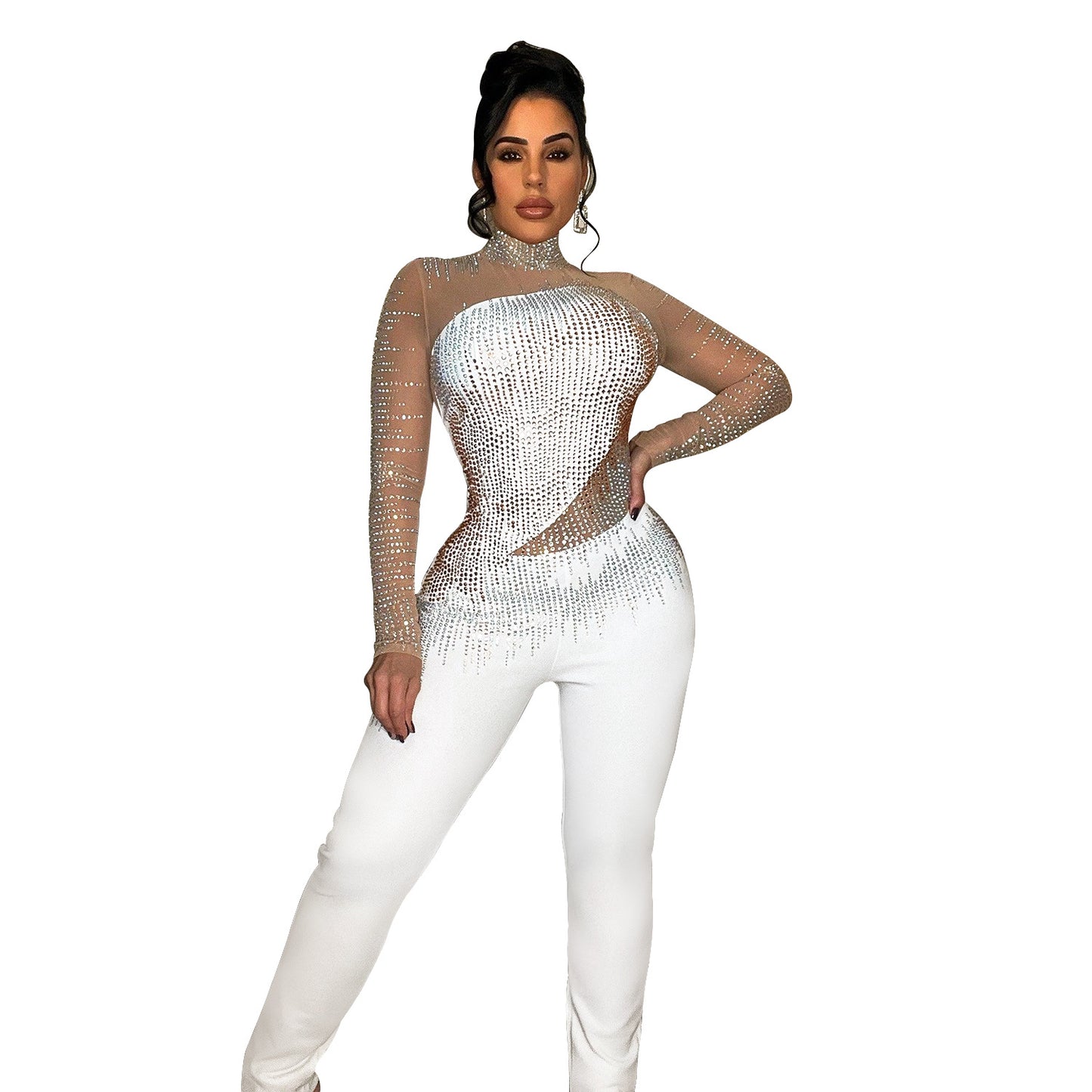 Women's full body Mesh & Rhinestone Jumpsuit