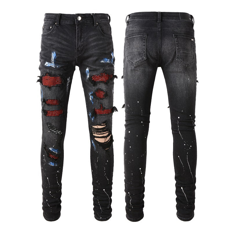 New Style Stretch Vintage Black Ripped Jeans