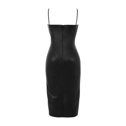 PU Leather Drape fitted dress