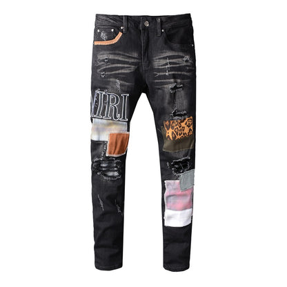 Multi-patched Stretch Slim Jeans