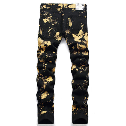 Thrown gold painted black trousers