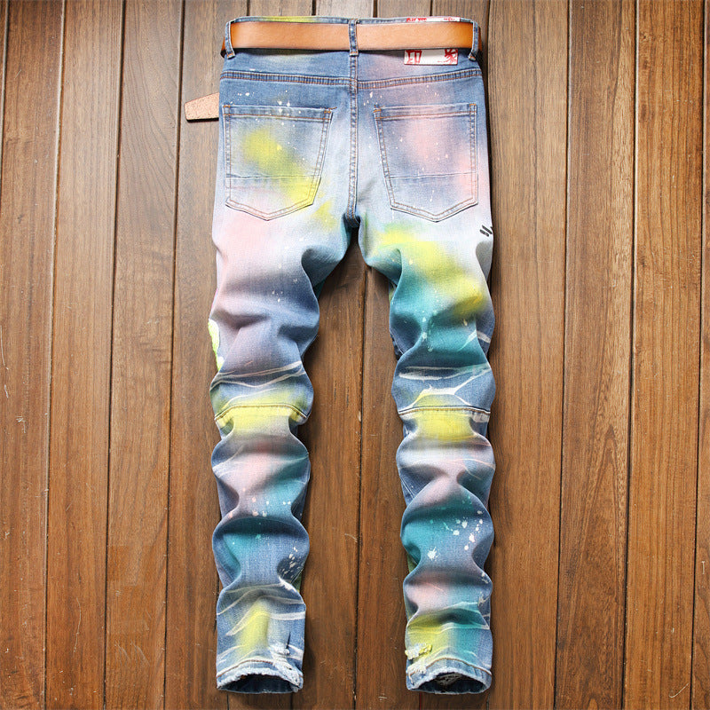 Shredded Patch Blue Painted Jeans