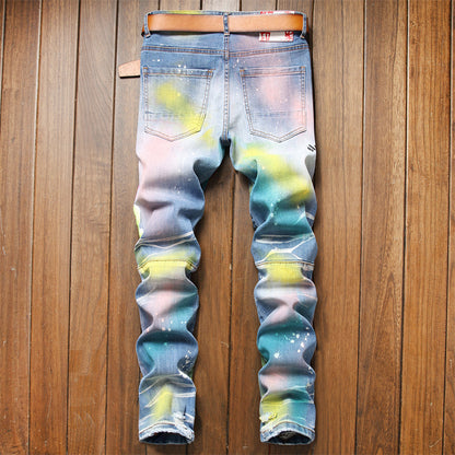 Shredded Patch Blue Painted Jeans