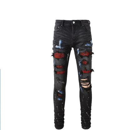 New Style Stretch Vintage Black Ripped Jeans