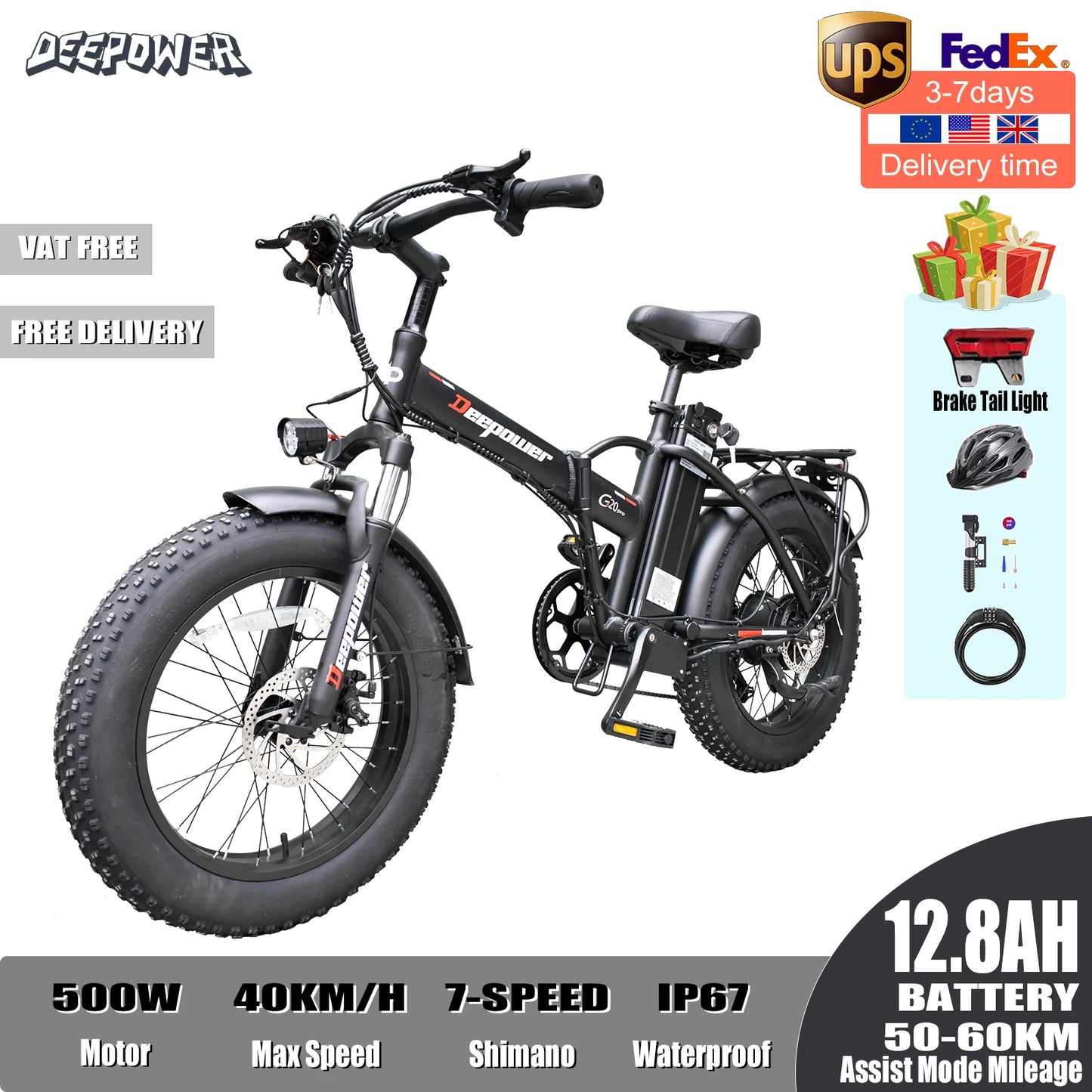 G20Pro Folding Electric Bicycle 500W-2000W 48V Fat Tire Mountain Ebike