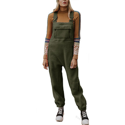 Skinny Fleece Suspender Jumpsuit