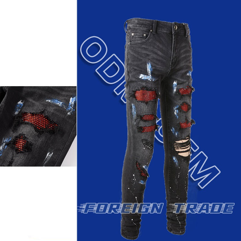 New Style Stretch Vintage Black Ripped Jeans