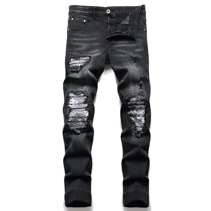 Ripped Biker Jeans w under patch