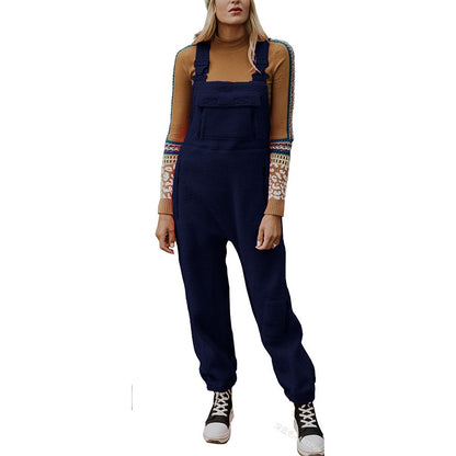 Skinny Fleece Suspender Jumpsuit