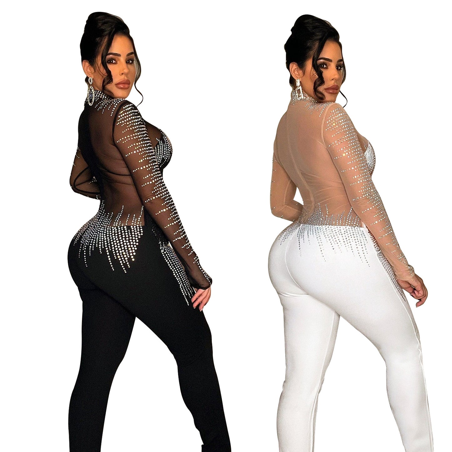 Women's full body Mesh & Rhinestone Jumpsuit