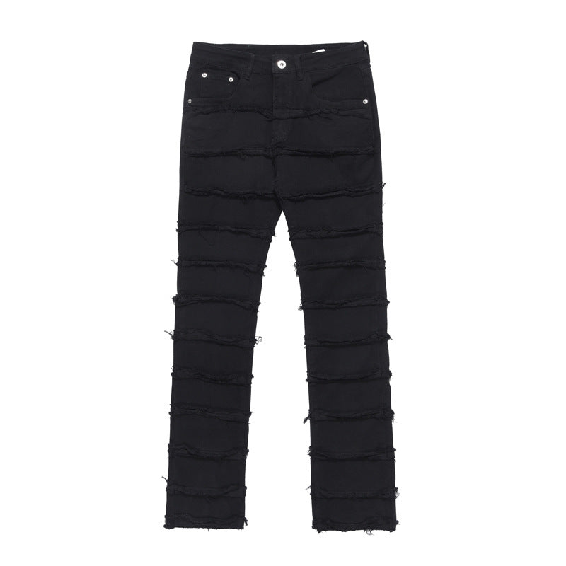 Multi-layered closed rip jean pants