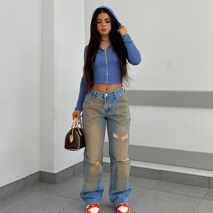 Women's Straight Fashion Street Denim Trousers