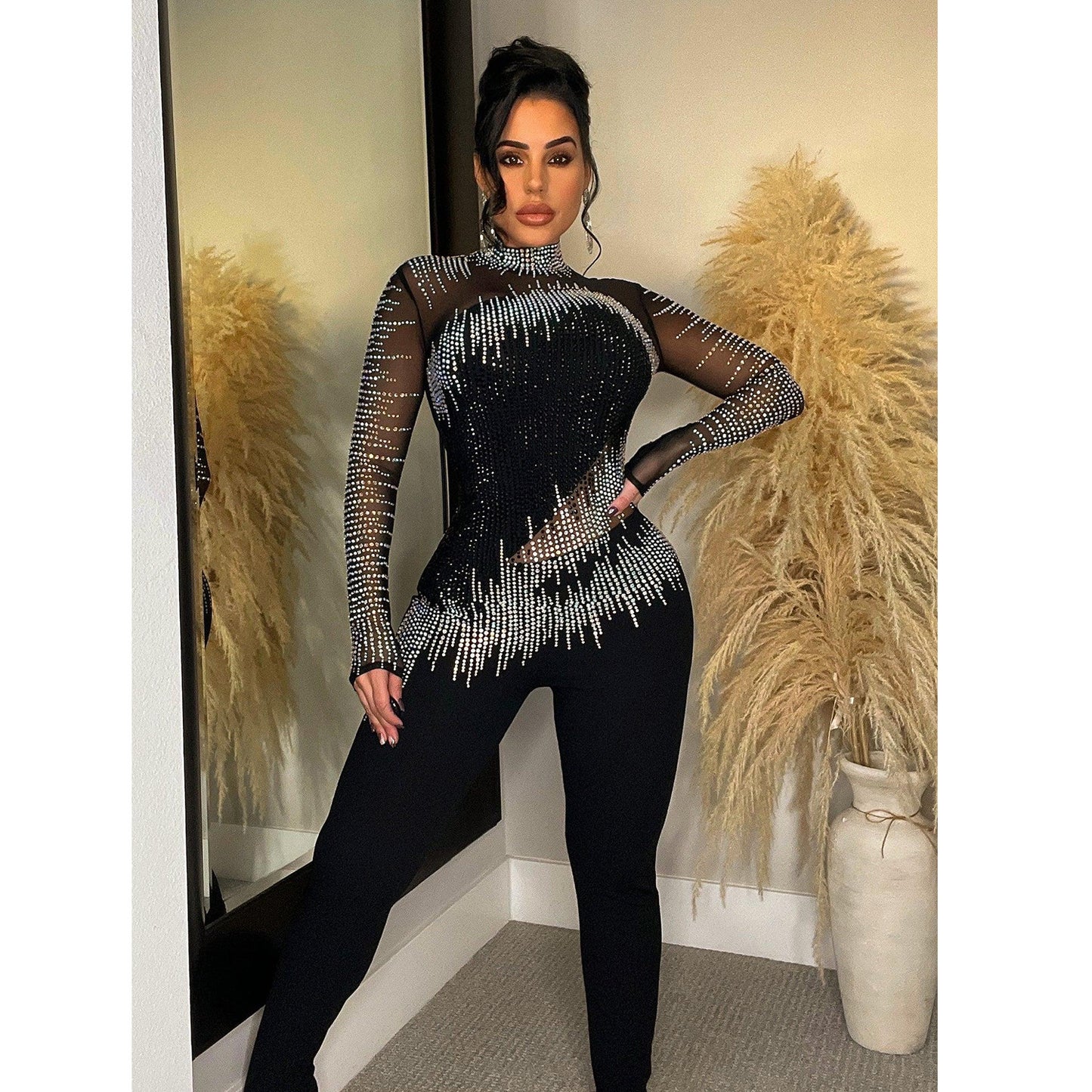 Women's full body Mesh & Rhinestone Jumpsuit