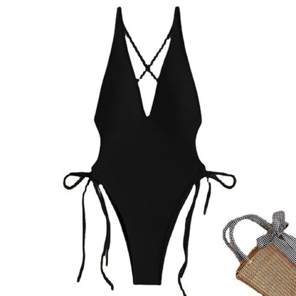 Deep V Beach Bikini Laced One-piece Women's Swimsuit