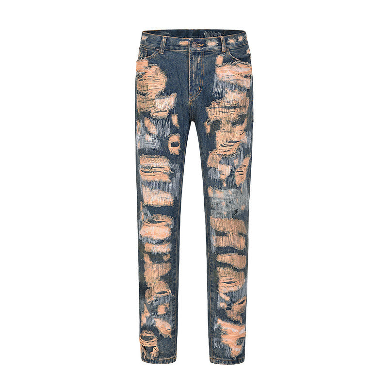 pink threaded ripped Jean pants