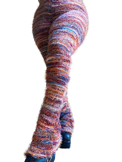 Colorful Stripes Fluffy Woolen Pants