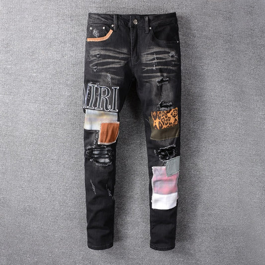 Multi-patched Stretch Slim Jeans